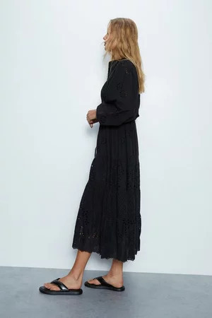 Broderie Drawstring Waist Midi Dress | Warehouse UK & IE