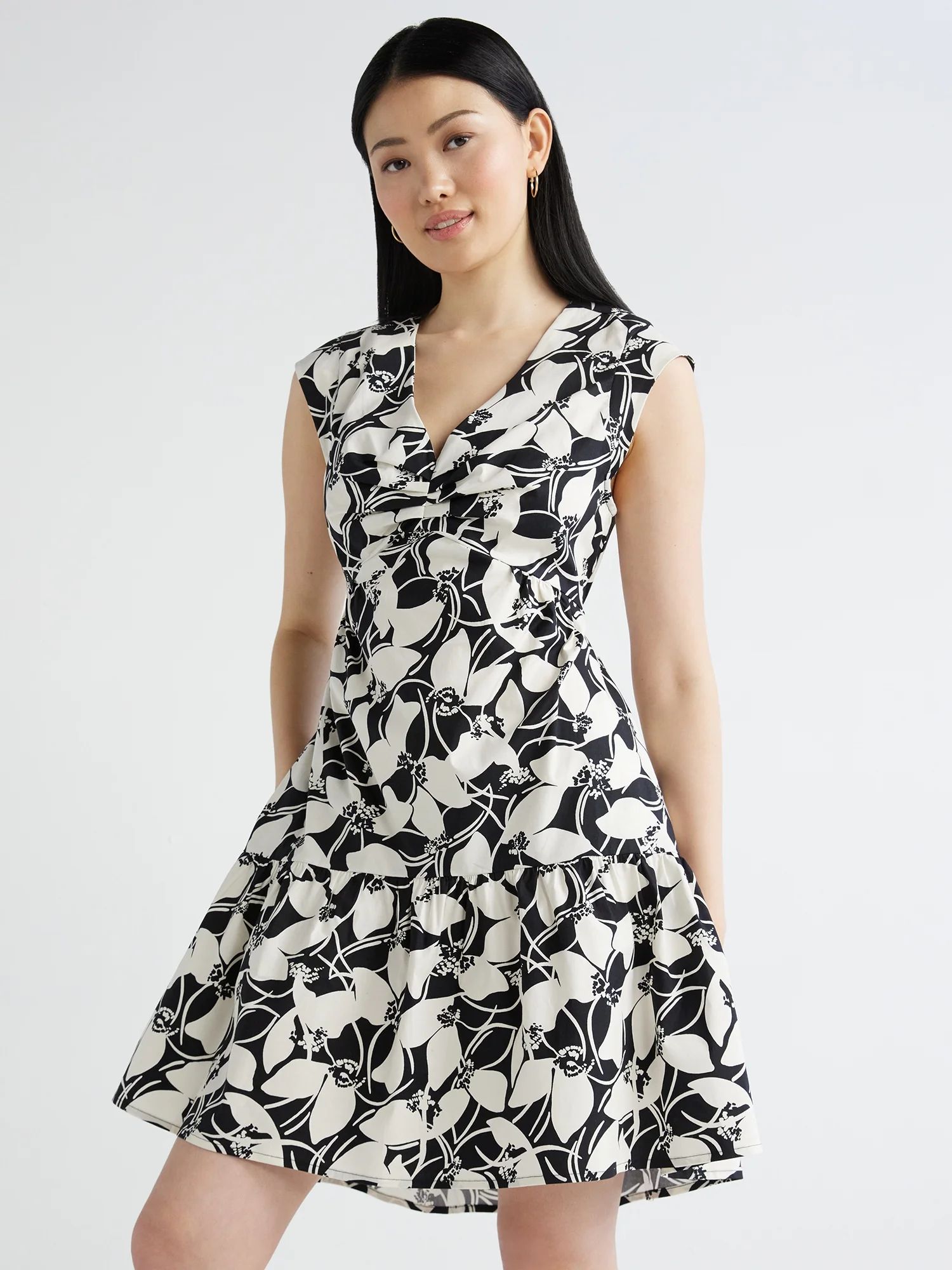 Scoop Women's V-Neck Poplin Mini Dress, Sizes XS-XXL - Walmart.com | Walmart (US)