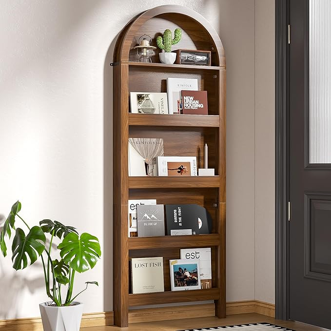 Arched Behind The Door Storage, 5-Tier Curve Groove Wooden Bookshelf with Open Display Storage Or... | Amazon (US)