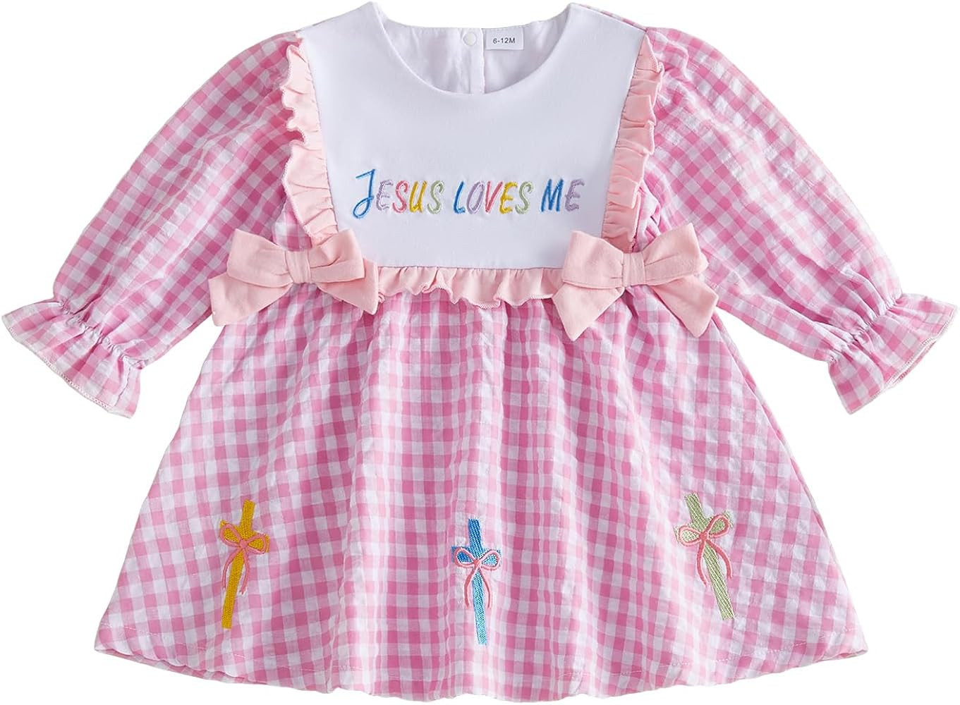 Toddler Baby Girl Easter Clothes Jesus Loves Me Embroidery Dress Plaid Ruffle Long Sleeve Dresses... | Amazon (US)