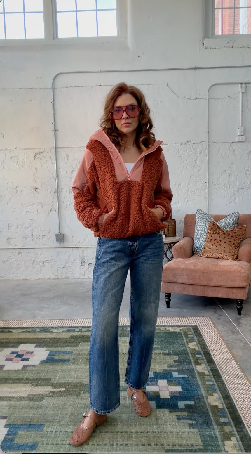 Panadila Womens Half Zip Pullover with Pockets Sherpa Hoodie Oversized Hooded Sweatshirt Warm Fle... | Amazon (US)