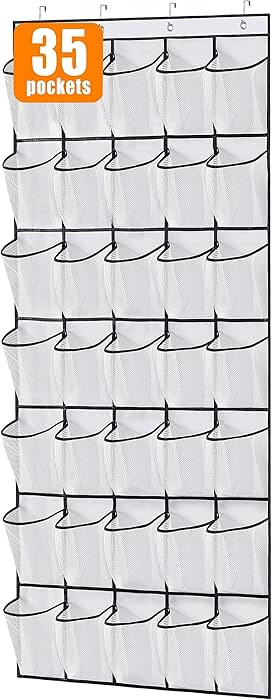MISSLO Oxford Fabric Shoe Organizer with 35 Large Pockets White | Amazon (US)