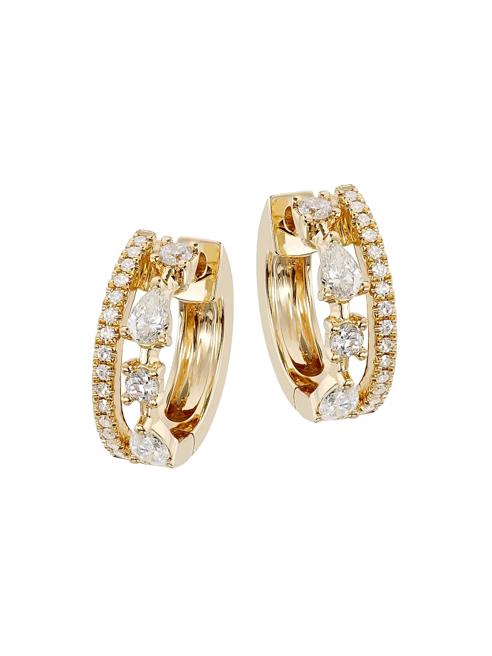 14K Yellow Gold & 0.43 TCW Diamond Huggie Hoop Earrings | Saks Fifth Avenue
