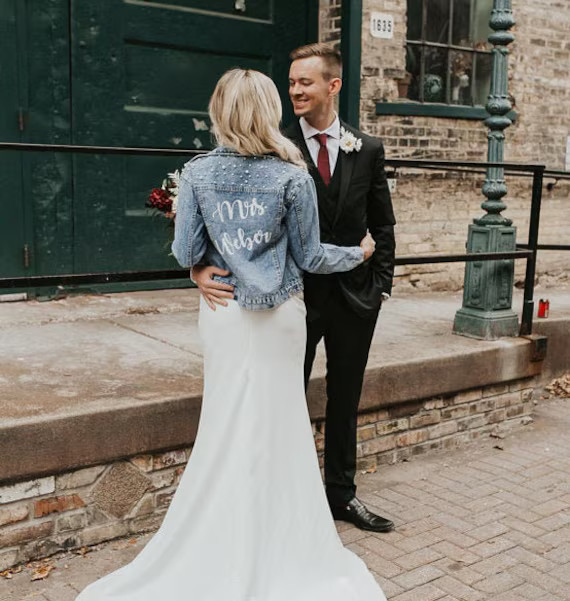 Custom Pearl Denim Jacket Mrs, Custom jacket for bride, Babe jacket, Bridesmaid Denim jacket, Bri... | Etsy (US)