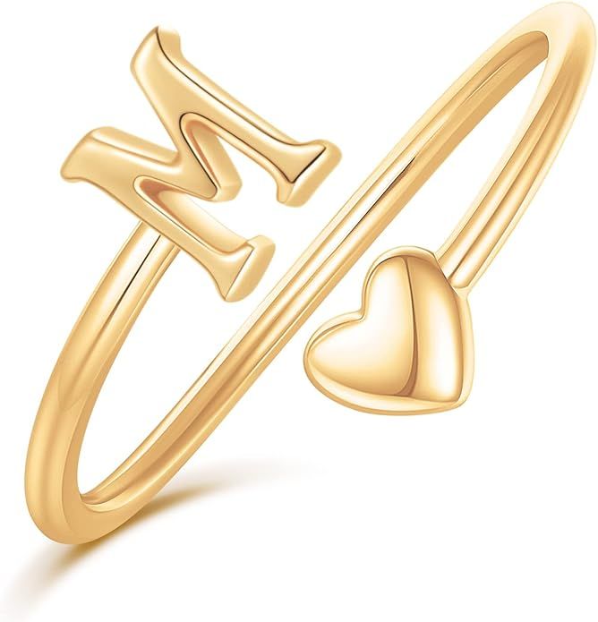 Ailetop Heart Initial Rings for Women Teen Girls,Gold Plated Initial Heart Ring Stackable Rings f... | Amazon (US)