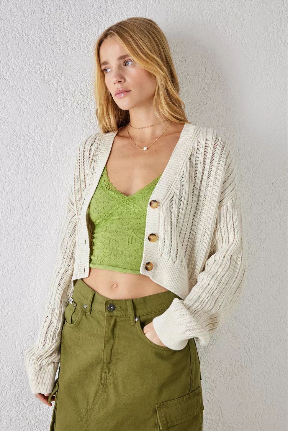 UO Kai Laddered Cropped Cardigan | Urban Outfitters (US and RoW)