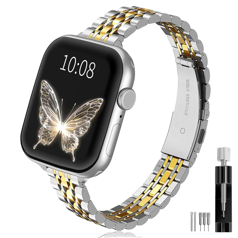 Slim Stainless Steel Band Compatible with Apple Watch Band 38mm 40mm 41mm 42mm 44mm 45mm 46mm 49m... | Amazon (US)