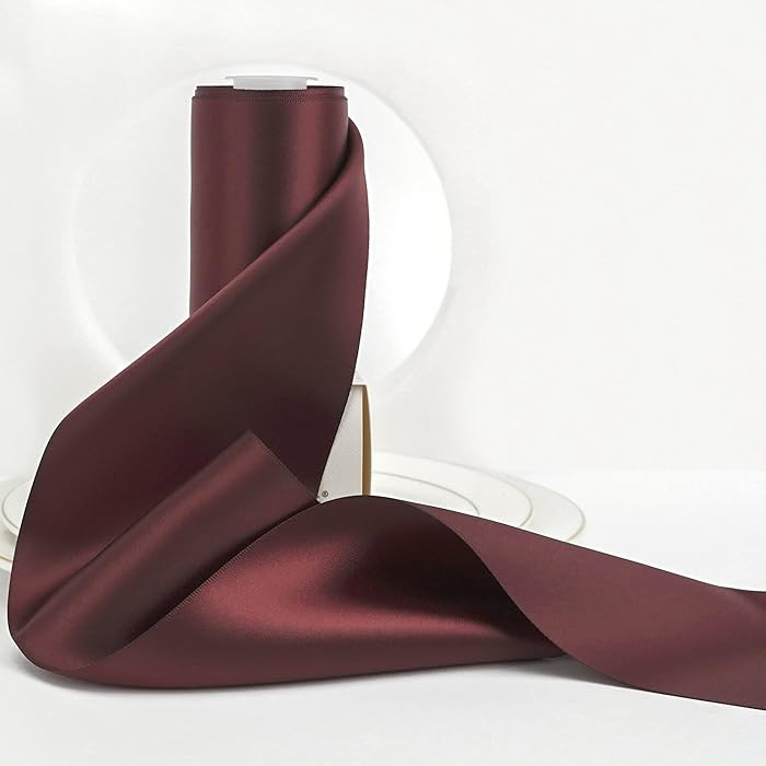 HUIHUANG Burgundy Satin Ribbon - 4' Wide Double Sided Thick Ribbon for Chair Sash, Bridal Wedding... | Amazon (US)