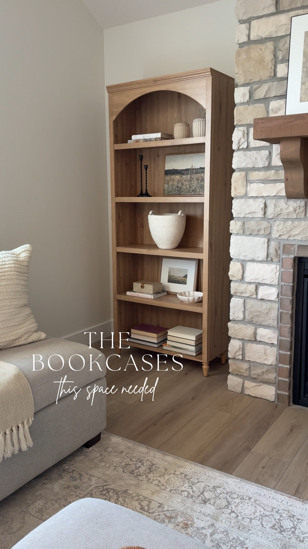 These arched bookcases were the perfect fit—warm natural wood, such a pretty arch detail, and the scale makes them feel like a true statement without overwhelming the room. They’re super tall and wide, so there’s plenty of room to style books and decor while still keeping everything feeling clean and intentional.

#LTKHome