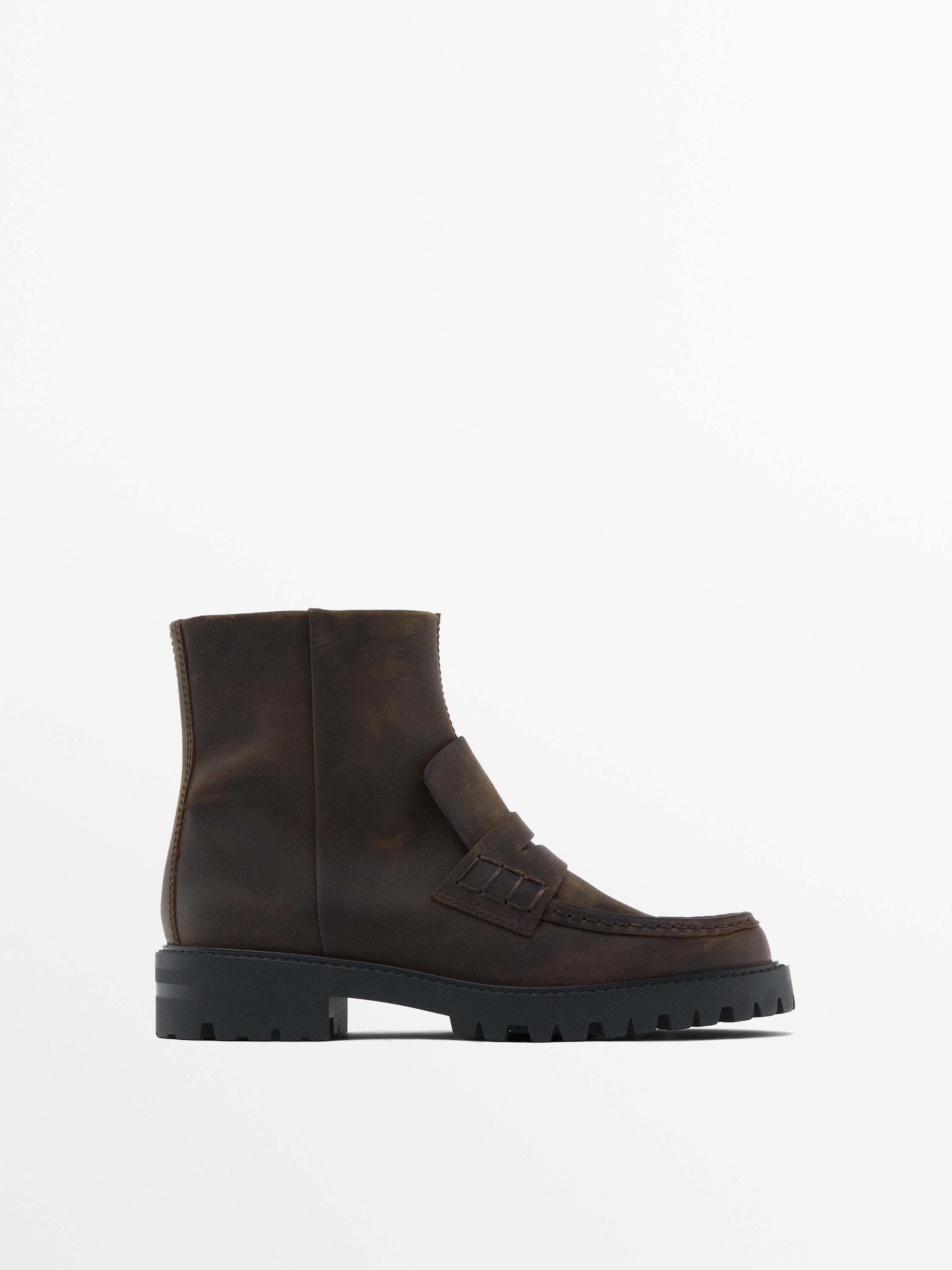 Track sole ankle boots with penny strap | Massimo Dutti US
