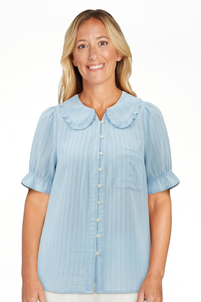 PRETTYGARDEN Women's V Neck Poplin Short Sleeve Button Up Top, Sizes S-XXL | Walmart (US)