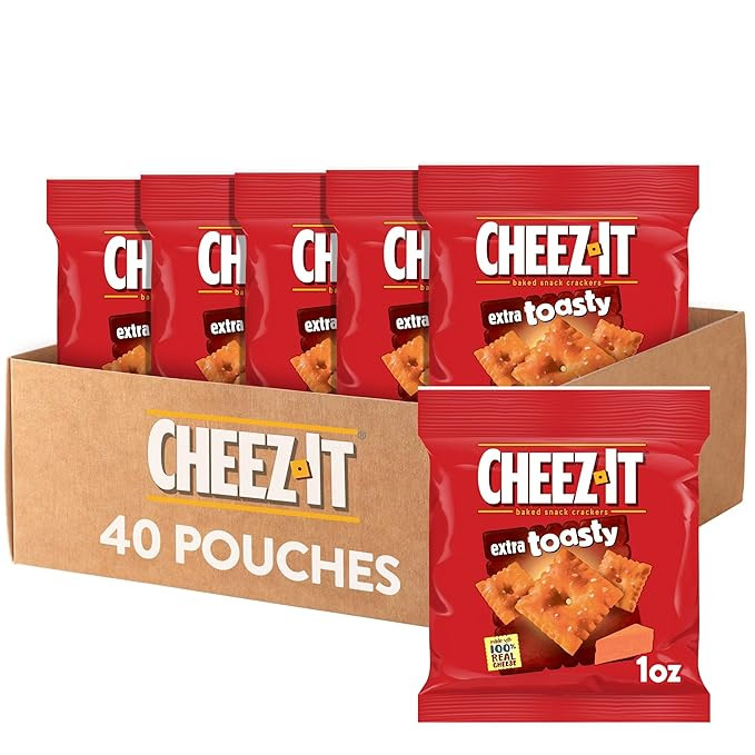 Cheez-It Cheese Crackers, Baked Snack Crackers, Single Serve, Extra Toasty (40 Pouches) | Amazon (US)