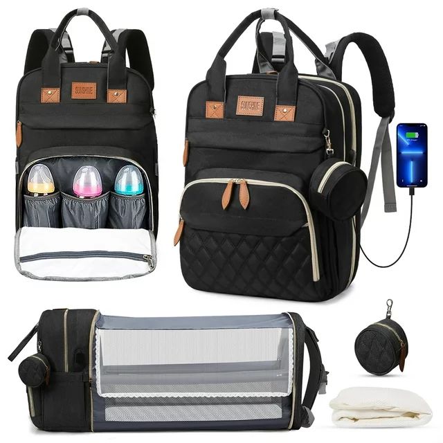 Diaper Bag Backpack, Portable Baby Bag with Changing Station, Large Capacity Baby Diaper Bags w/ ... | Walmart (US)