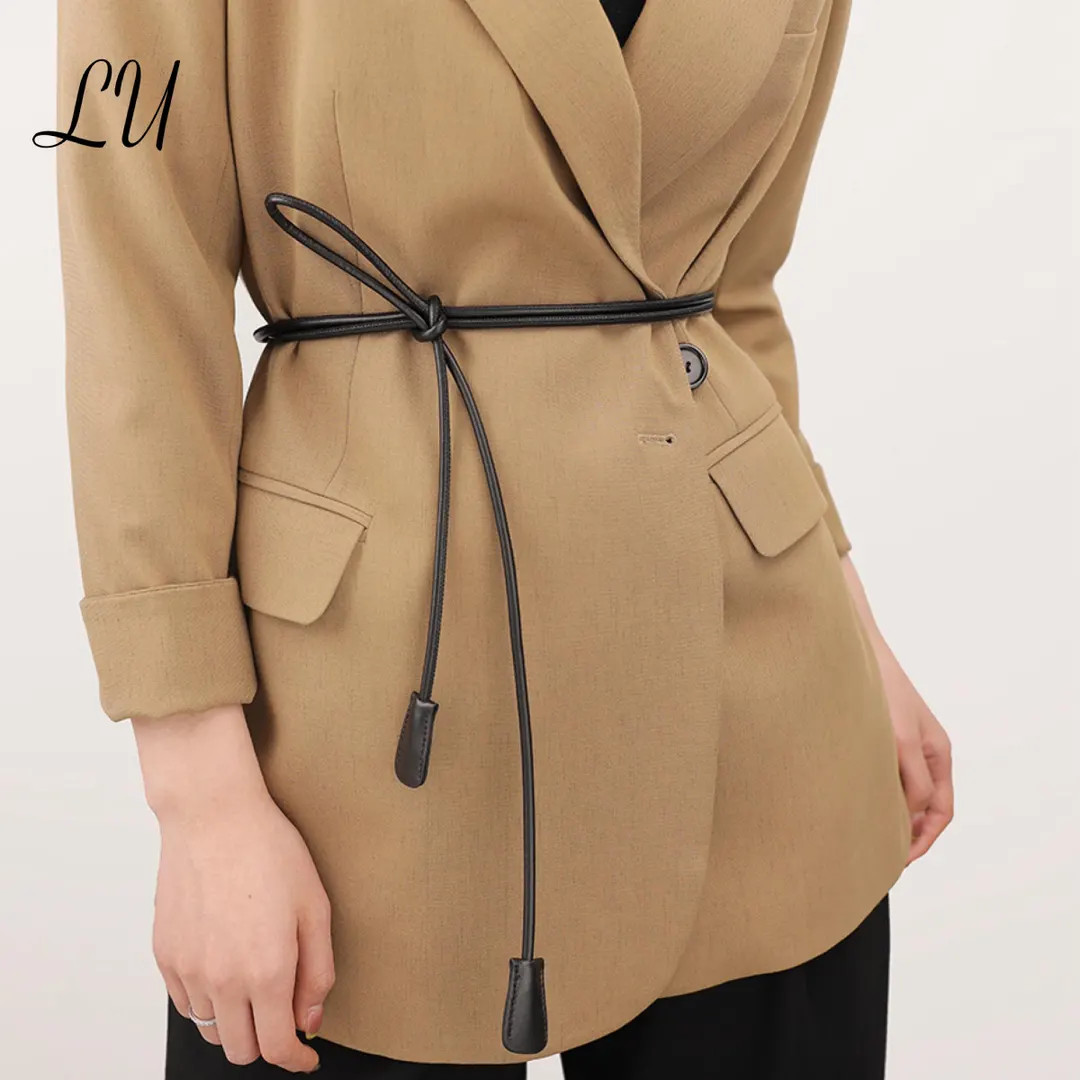 French Vintage Leather Rope Knotted Belt,lambskin Leatherknotted Waist Belt, Blazers Dresses Belt... | Etsy (US)