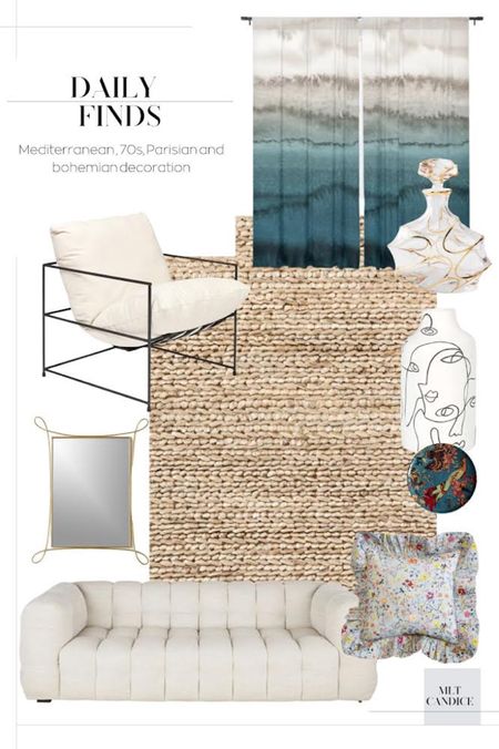 The Mediterranean sea invites itself into your decoration this week. Bohemian inspirations meet retro influences, with a touch of Parisian notes. Floral cushions, rattan rugs, black iron chairs, art deco mirrors, Picasso-inspired vases and tie and die printed curtains invite the waves of the ocean into your living room.

#liketkit #homedecor #homesweethome #decoration #decoinspo #weeklyfinds #dailyfinds @liketoknow.it @shop.ltk @liketoknow.it.usa 

#LTKunder100 #LTKhome #LTKunder50