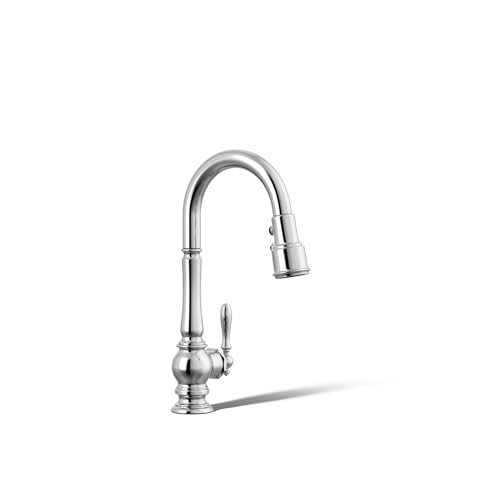 KOHLER Artifacts Single-Hole Kitchen Sink Faucet with 16" Pull-Down spout and Turned Lever Handle, DockNetik Magnetic Docking System, and 3-Function sprayhead Featuring Sweep and BerrySoft Spray | Amazon (US)