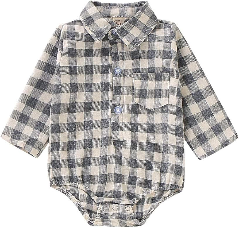 Newborn Baby Romper Infant Boys Girls Red Plaid Long Sleeve Button Down Black and White Flannel S... | Amazon (US)