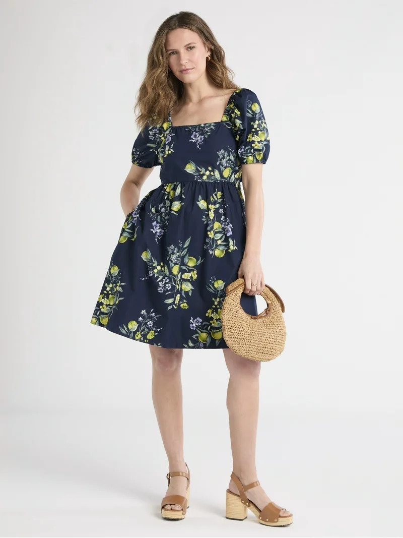 Time and Tru Women's Puff Sleeve Mini Dress, Sizes XS-XXXL | Walmart (US)