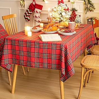 AQOTHES Red Green Plaid Christmas Tablecloth 60x84, Tartan Table Cloth Decorations, Winter Holida... | Amazon (US)