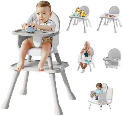 6 in 1 Baby High Chair for Babies and Toddlers, Booster Seat, Kids Learning Table & Chair (Grey) | Amazon (US)