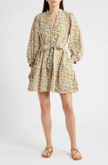 Delilah Floral Long Sleeve Organic Cotton Mini Shirtdress | Nordstrom