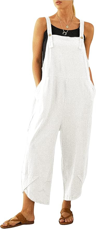 Uaneo Womens Cotton Adjustable Casual Summer Bib Overalls Jumpsuits with Pockets | Amazon (US)