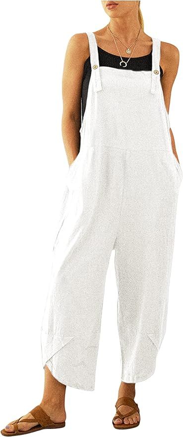 Uaneo Womens Cotton Adjustable Casual Summer Bib Overalls Jumpsuits with Pockets | Amazon (US)