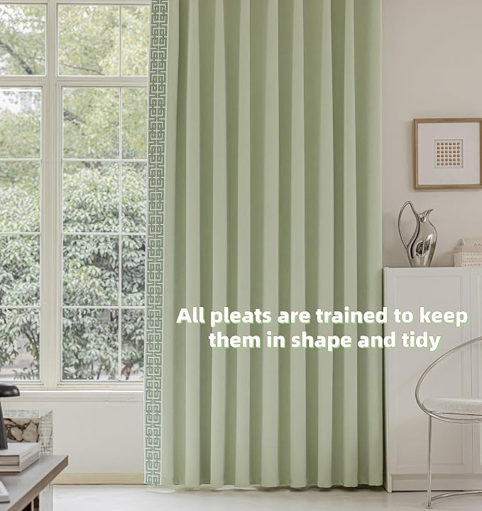 Mint Green Pinch Pleat Embroidery Trim Curtains 52"W x 96"L | Drapes with embroidery trim , Memor... | Amazon (US)