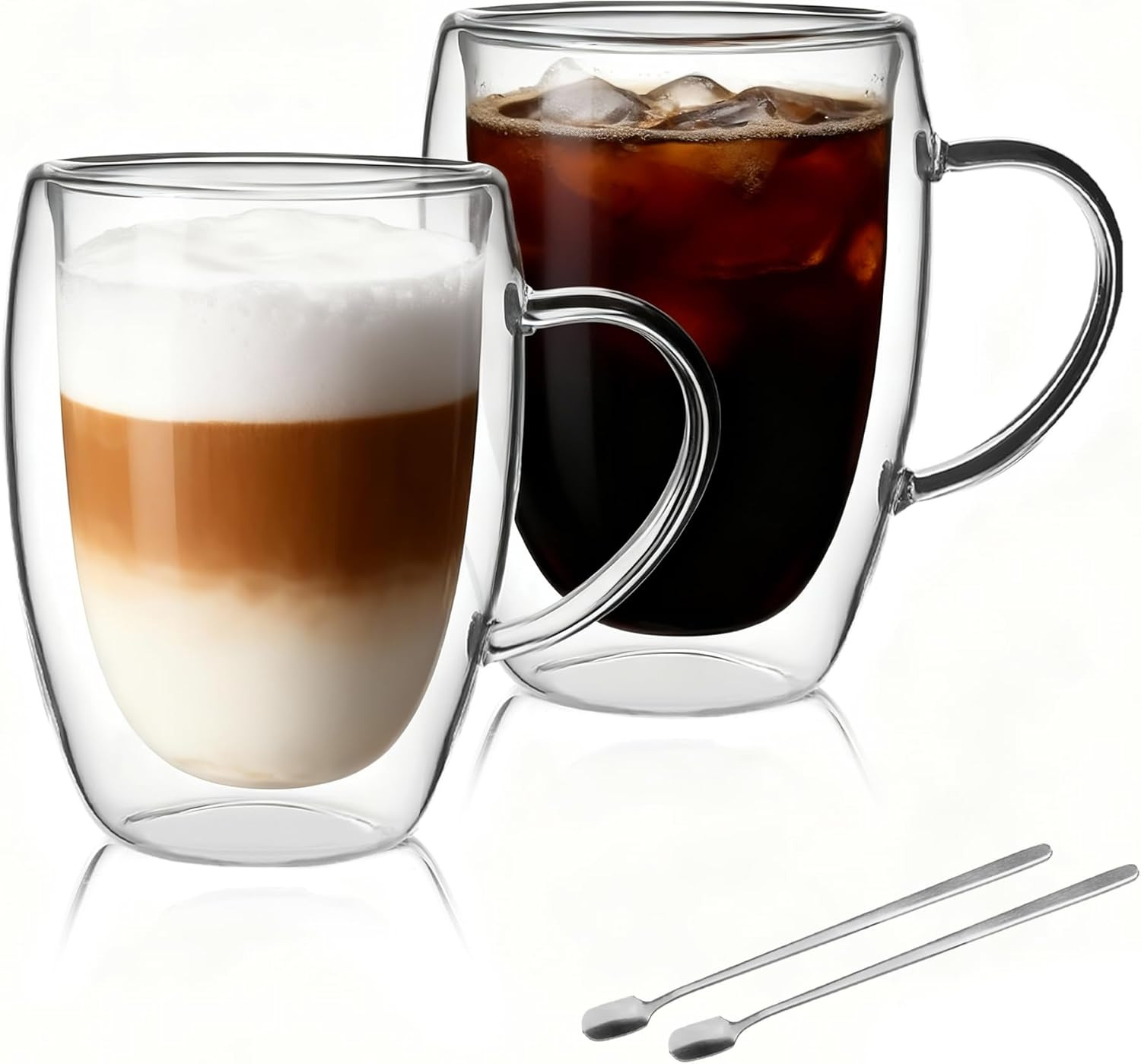 LIBWYS 2 Pack Double Walled Coffee Cups Glasses Mugs, 12oz Espresso Cappuccino Latte Tea Cups wit... | Amazon (US)