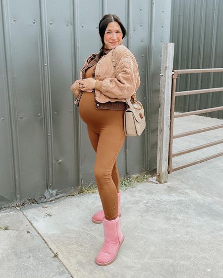Bump outfit 

BUMPSUIT in style Stevie and a size medium - SKYE gets 20% off their actual website!

Pink Uggs - TTS

fawn design crossbody - great work bag!!! 

Favorite jacket - wearing a large 

Favorite gold hoops 

#LTKitbag #LTKshoecrush #LTKbump
