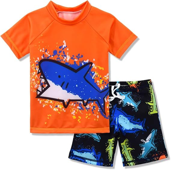 Boys Two Piece Rash Guard Swimsuits Kids Short Sleeve Sunsuit Swimwear Sets | Amazon (US)