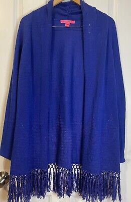 Lilly Pulitzer Tatum Long Fringe Hem Cardigan Maldives Royal Blue Boho Medium | eBay US