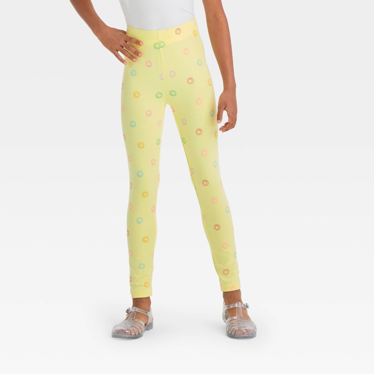 Girls' Smiley Leggings - Cat & Jack™ Light Yellow | Target