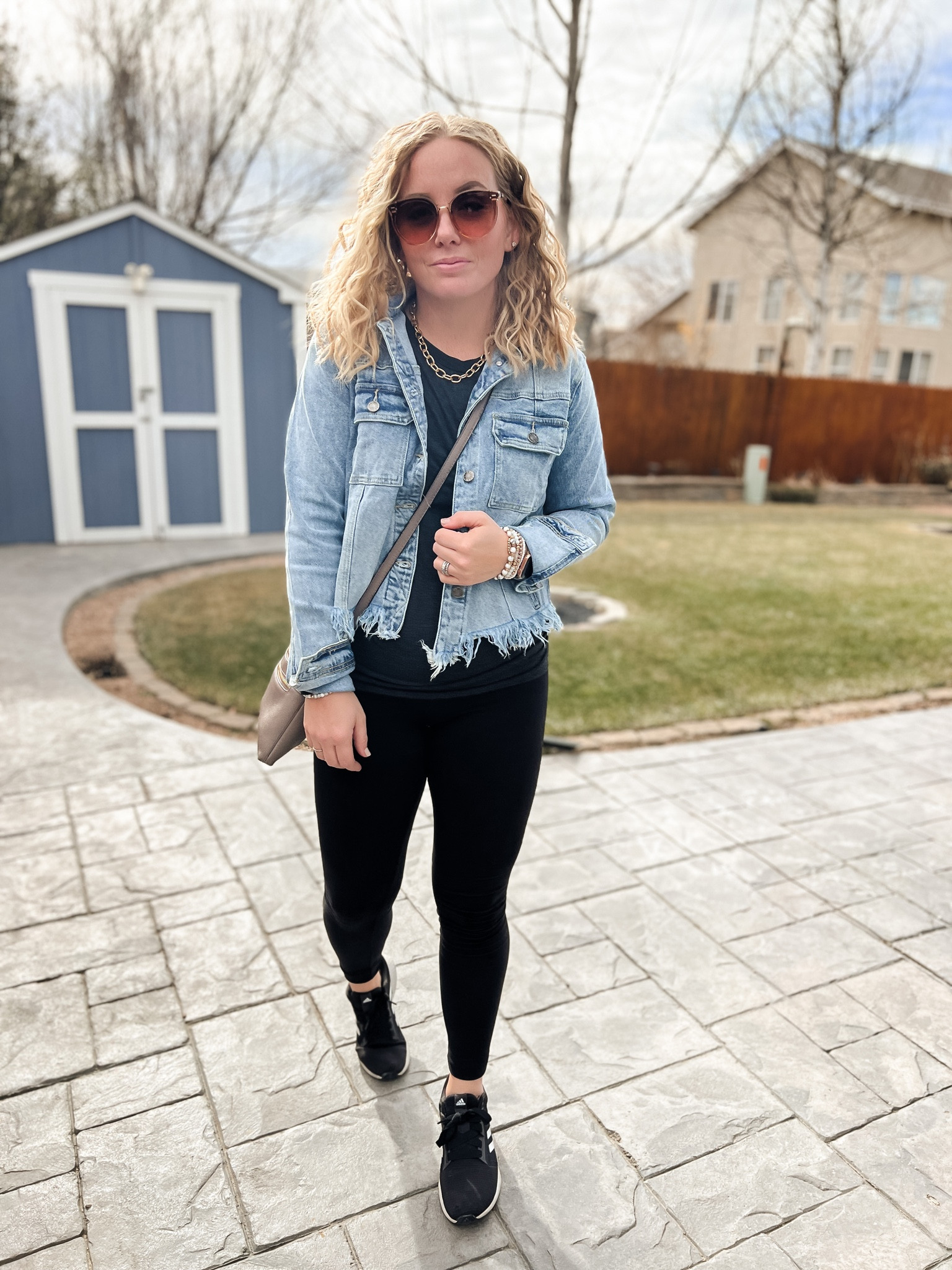 Wearing a medium in this denim jacket and it runs a bit on the small size! If in between sizes, consider sizing up! 

Winter fashion, winter outfit of the day, casual outfit idea, midsize fashion, midsize outfits, size 6 outfit ideas, petite outfits, denim jacket, leggings outfit, affordable fashion, amazon apparel, oversized sunglasses, crossbody bag, mom outfits, adidas sneakers #midsize #size6 #amazon #casual #ootd #winteroutfits 