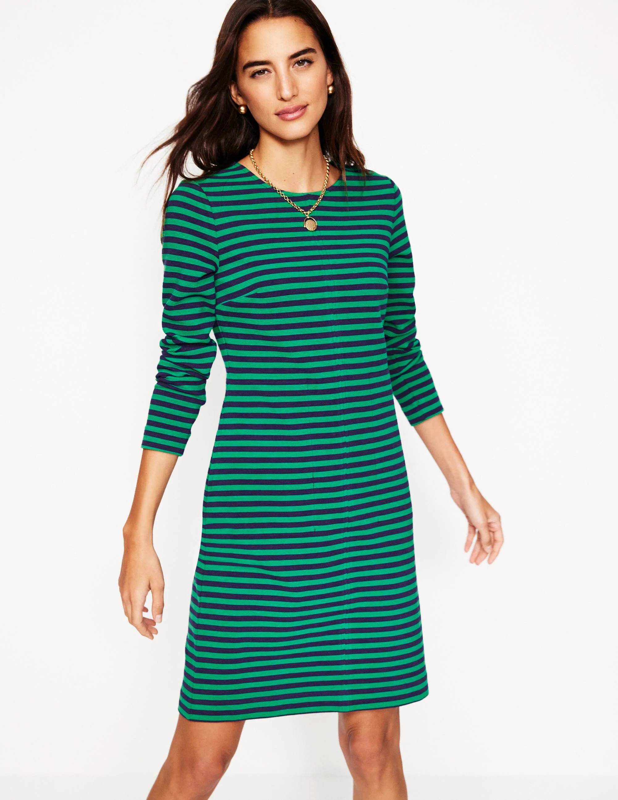 Cornelia Ottoman Dress-Rich Emerald, Navy Stripe | Boden (US)