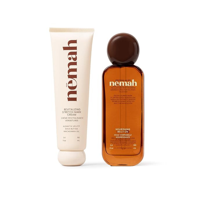 Nemah Stretch Mark Cream And Belly Oil For Pregnancy, 2 Piece Bundle Set | Pregnancy Stretch Mark... | Amazon (US)