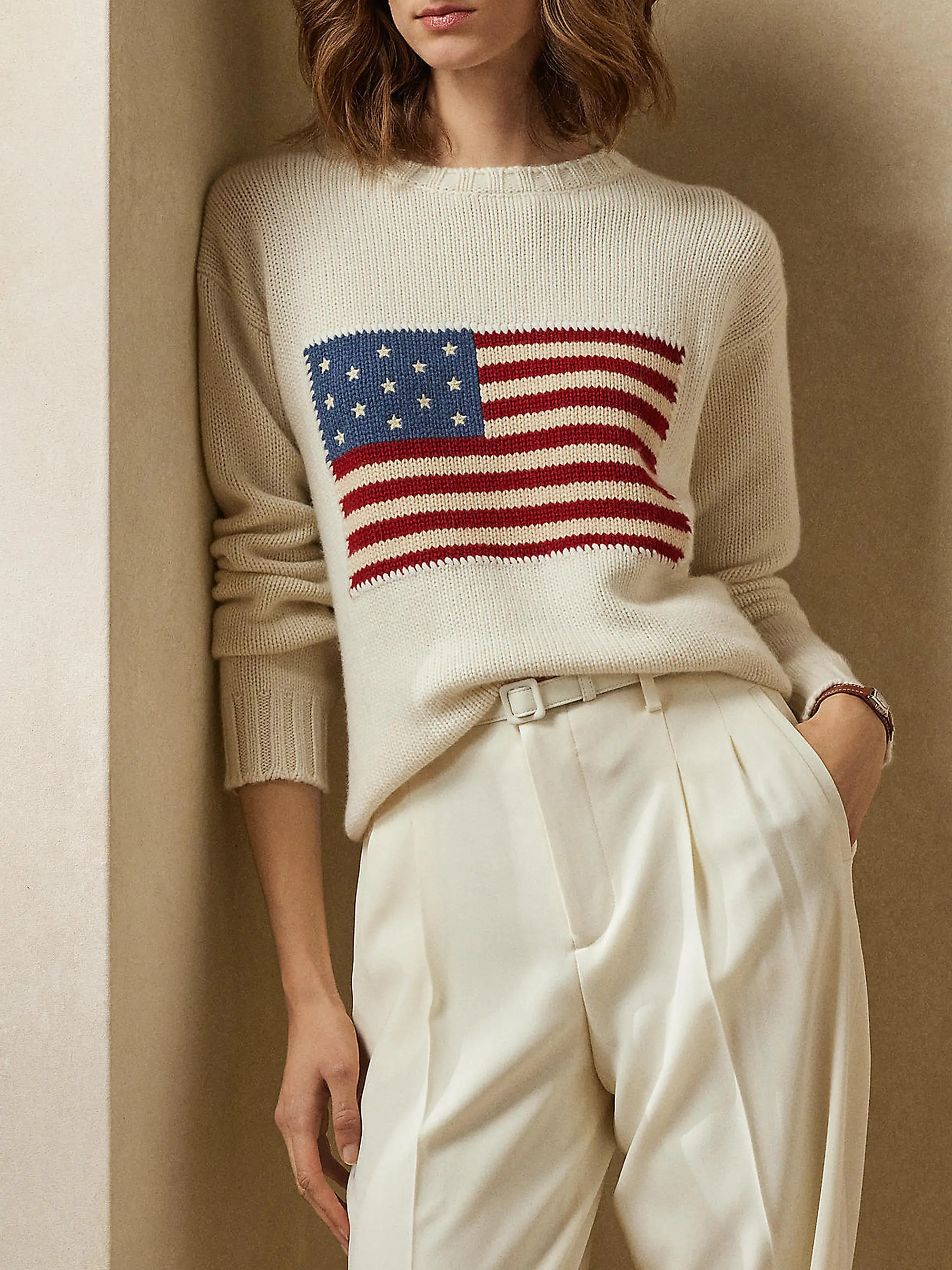 Ralph Lauren Collection American Flag Cashmere Sweater | Saks Fifth Avenue | Saks Fifth Avenue