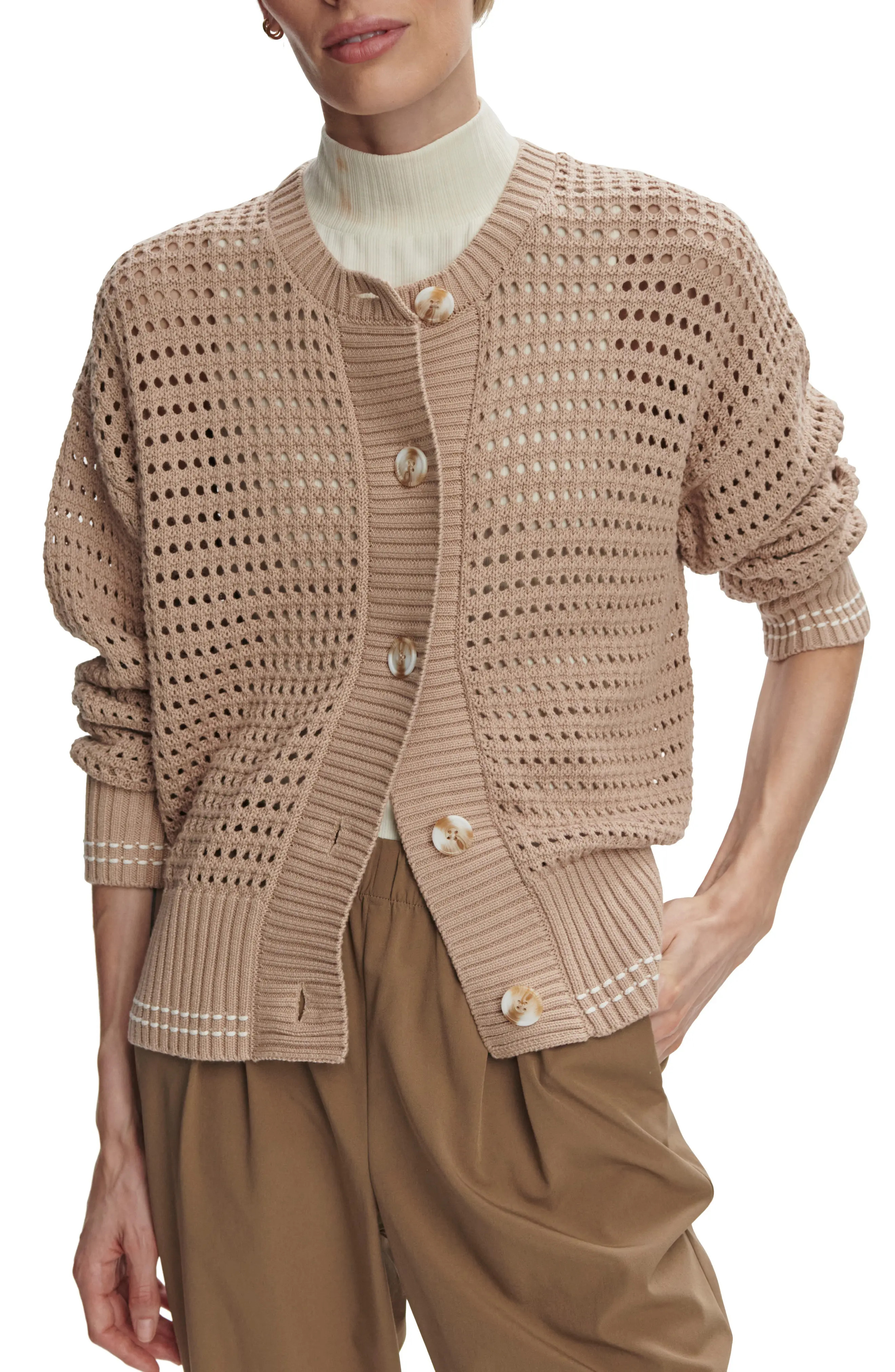 Varley Open Stitch Cardigan in Light Taupe at Nordstrom, Size Small | Nordstrom