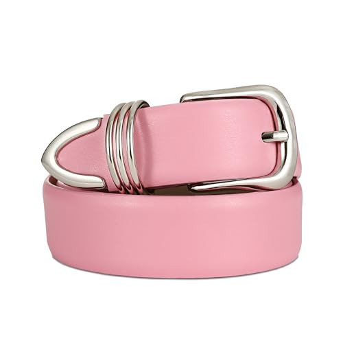 RISANTRY Women's Pink Belts with Sliver Buckle Elegant Leather Waist Belt Ladies Belts for Jeans Dress & Casual Wear | Amazon (US)