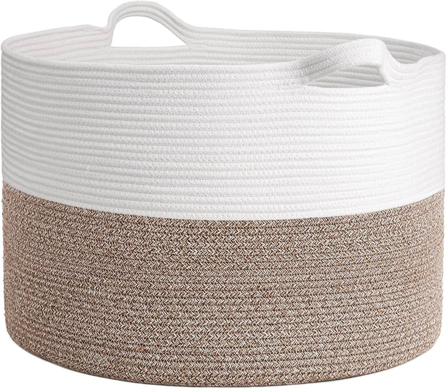 INDRESSME XXXLarge Cotton Rope Basket 21.7" x 21.7" x 13.8" Woven Baby Laundry Blanket Basket Toy... | Amazon (US)