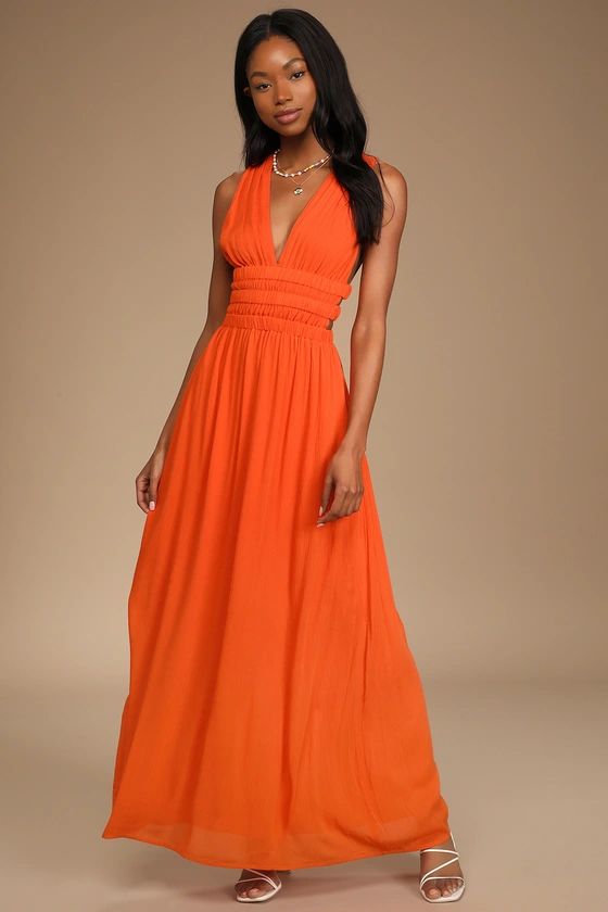 Perfectly Sunny Bright Orange Sleeveless Cutout Maxi Dress | Lulus (US)