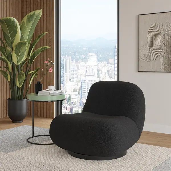 Cortney's Collection Crosby Boucle Swivel Chair - Black | Bed Bath & Beyond