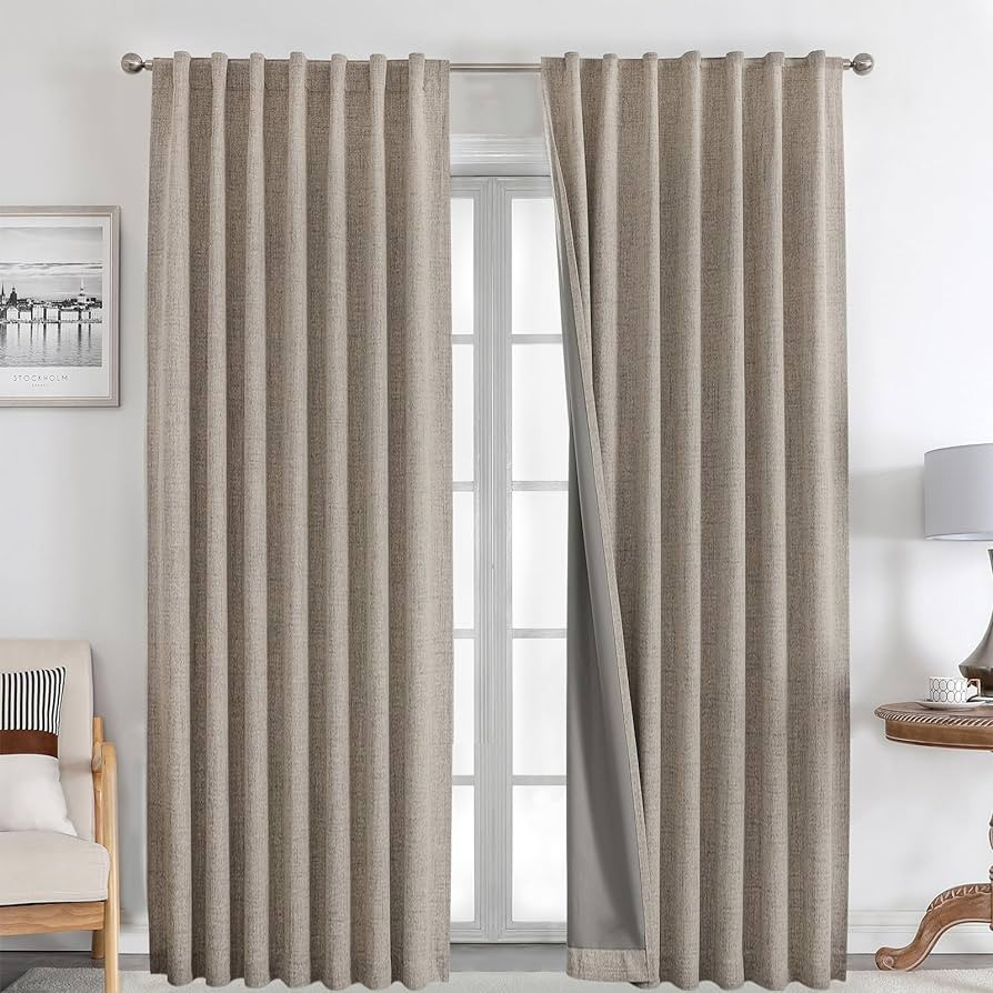 Joydeco 100% Blackout Curtains 108 inches Long Natural Linen Drapes 2 Panels Set Burg for Bedroom... | Amazon (US)