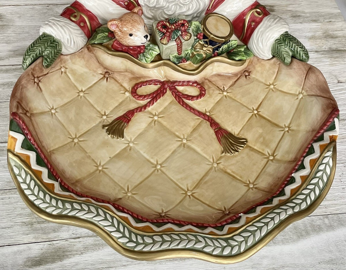 Fitz and Floyd Winter Holiday Santa Server Christmas Large Centerpiece Dinner | eBay US