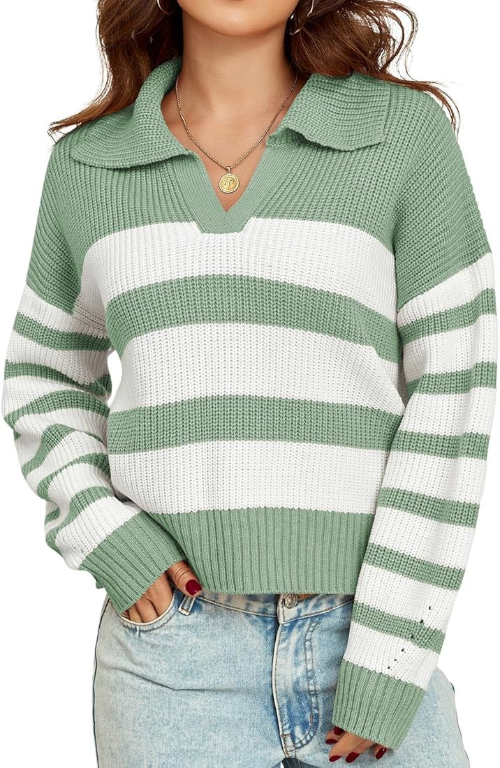 ZAFUL Women's 2024 Fall Long Sleeve Cute Striped Sweater Winter Pullover Knit Sweater Tops Trendy | Amazon (US)