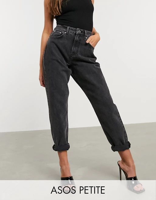 ASOS DESIGN Petite high rise 'slouchy' mom jeans in washed black | ASOS | ASOS (Global)