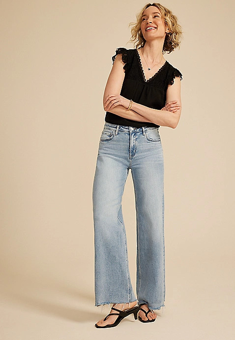 Flying Monkey™ High Rise Frayed Hem Wide Leg Jean | Maurices