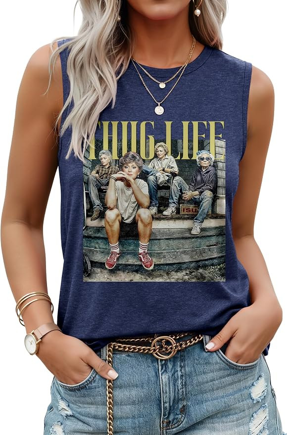 LUXVEER Women’s Tank Tops Summer Graphic Tees Sleeveless T Shirts Casual Loose Tunic Blouses Be... | Amazon (US)