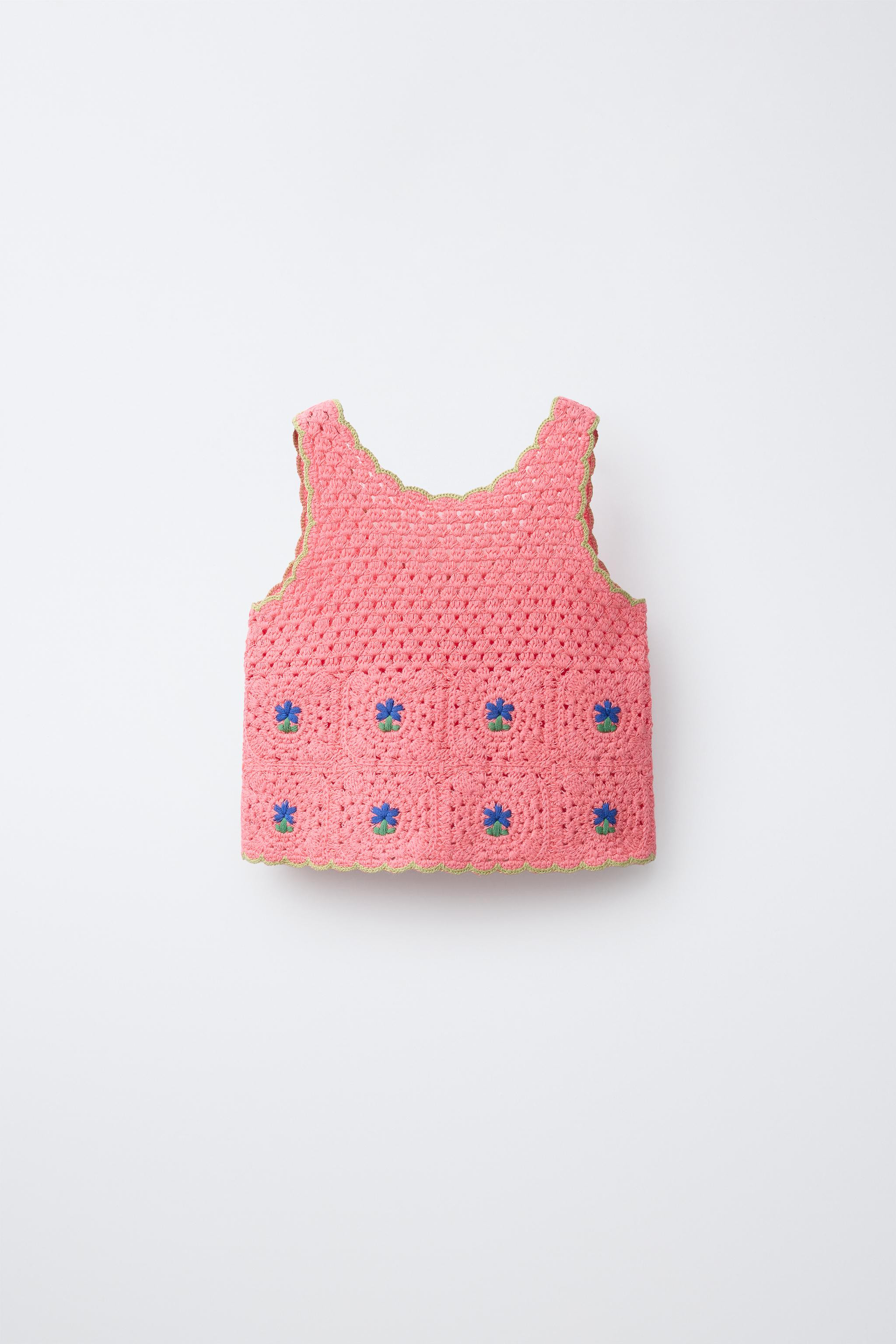 EMBROIDERED CROCHET KNIT TOP | Zara US