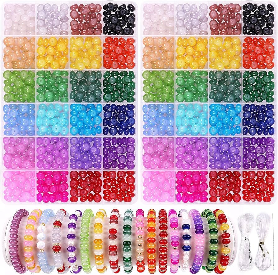 1250pcs Abacus Glass Beads for Jewelry Making, 5x8mm Crystal Rondelle Beads for Bracelets, 24 Col... | Amazon (US)